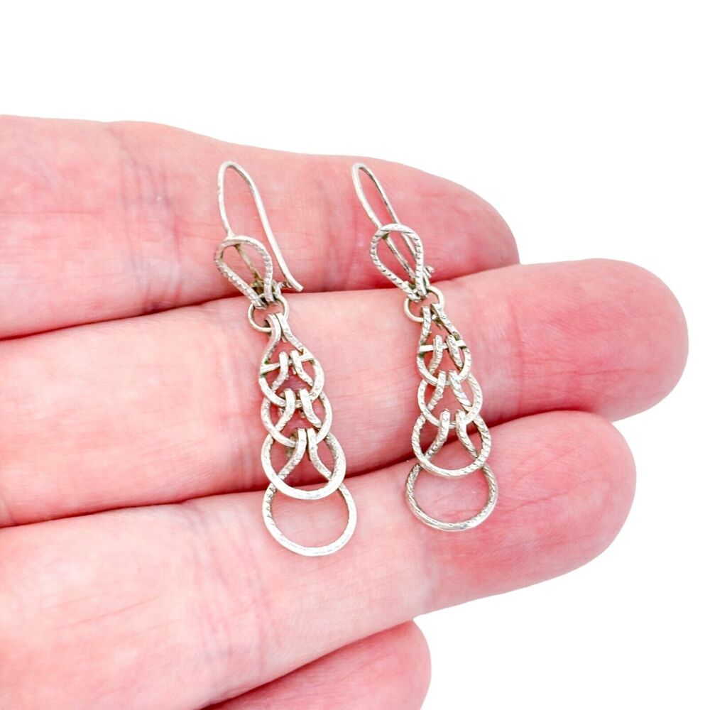 Vintage Silver-Tone Elegant Openwork Design Dangle Earrings